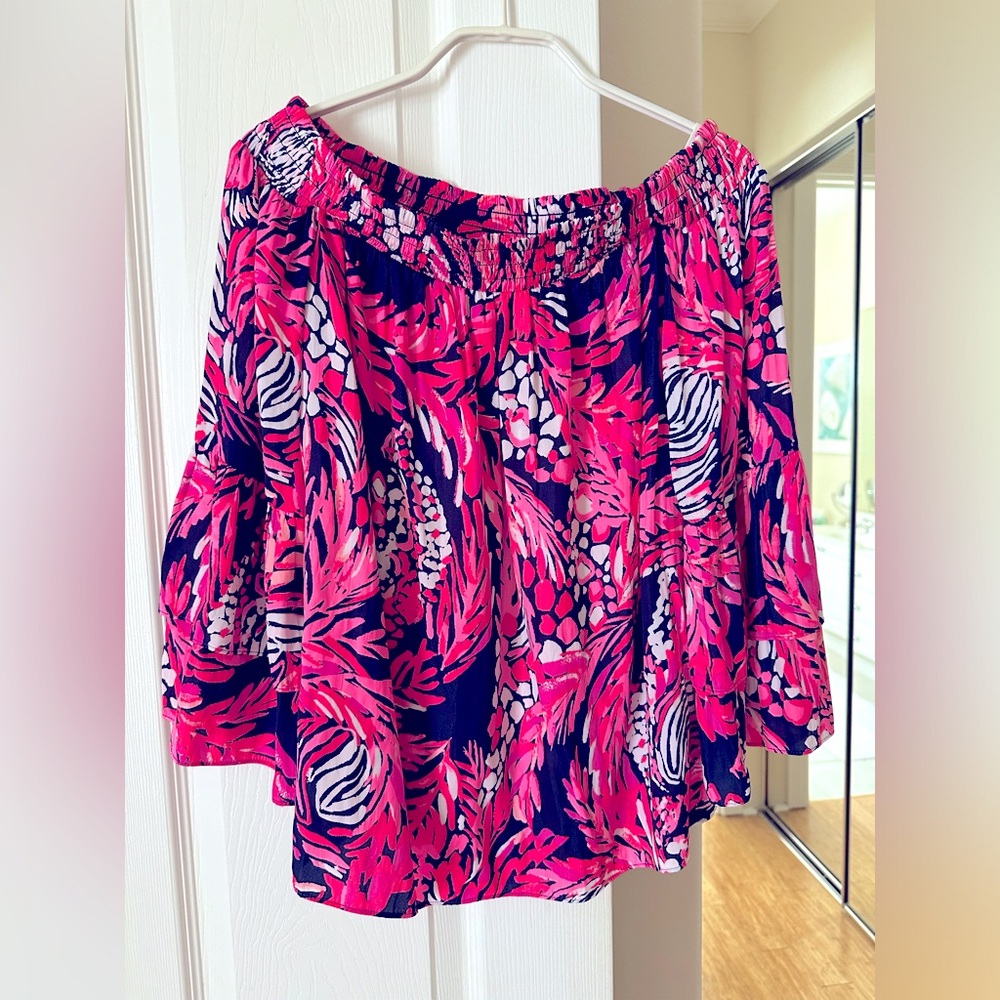Lilly Pulitzer Women’s Tobyn Top Bright Navy a Jungle Size Small NWOT